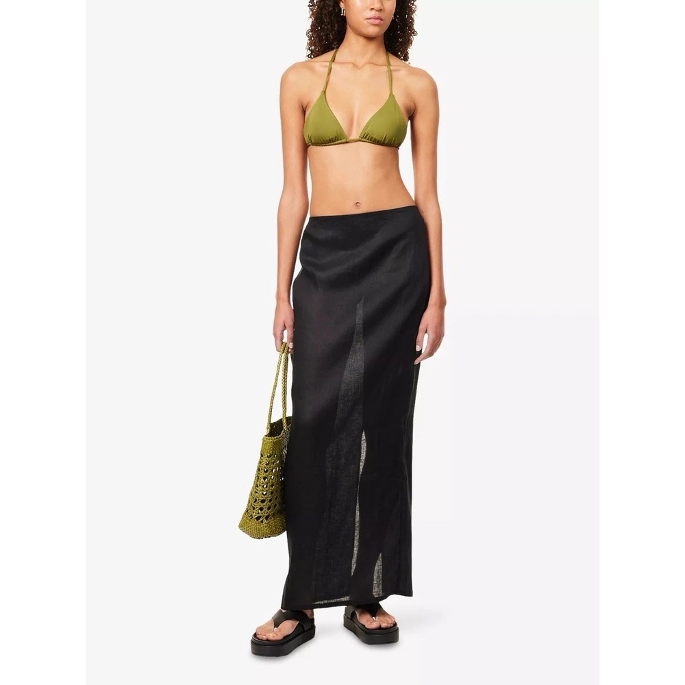 Monday Fontelina 100% Linen Skirt size Small Black Maxi Long Swim Cover Up Beach